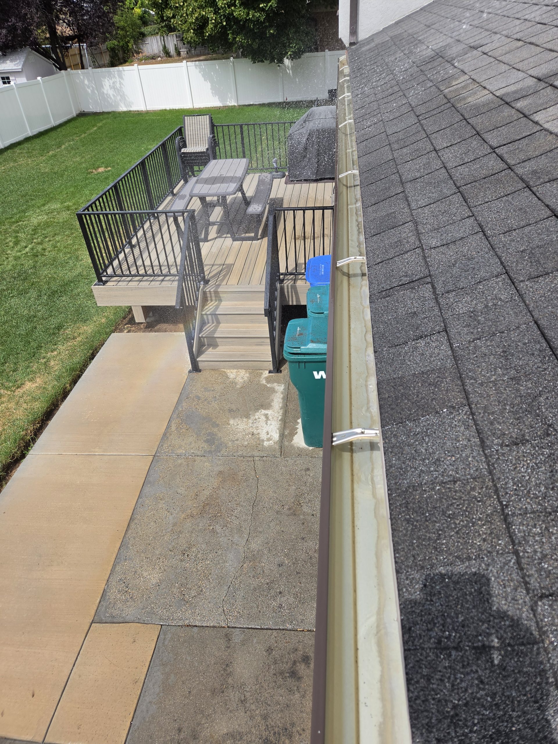Roofline view over the back patio during the job