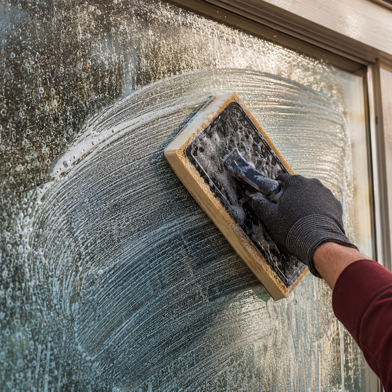 Cleaning hard water spots off a window with deionized water