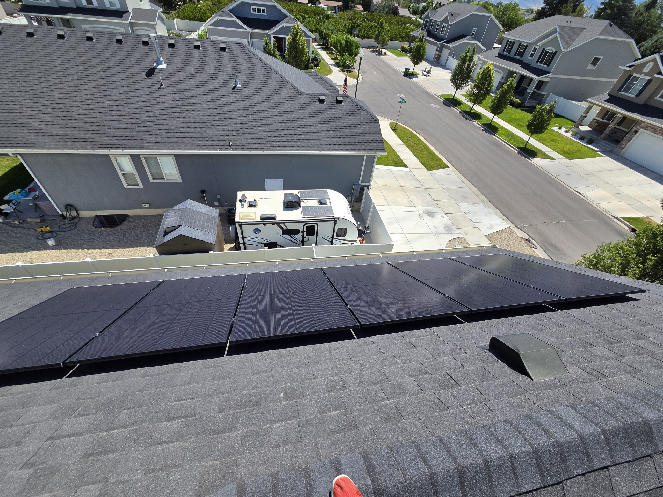 Wide view from the rooftop while cleaning solar panels in Orem