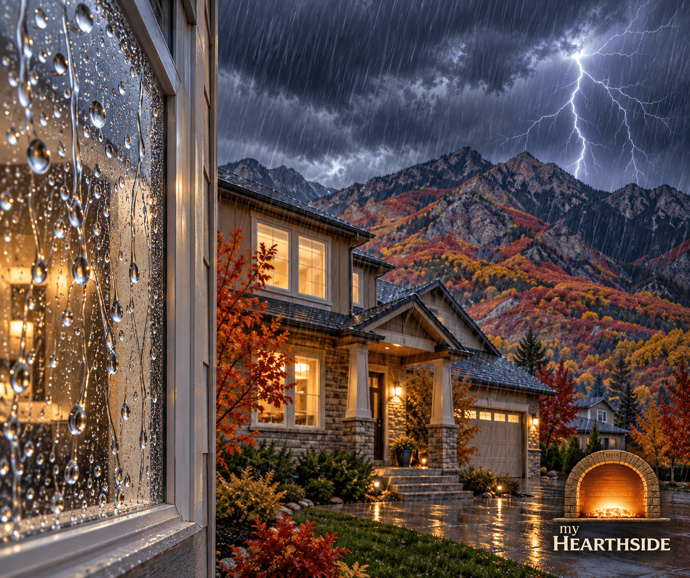 Rain on a clean window with stormy Utah County mountain backdrop